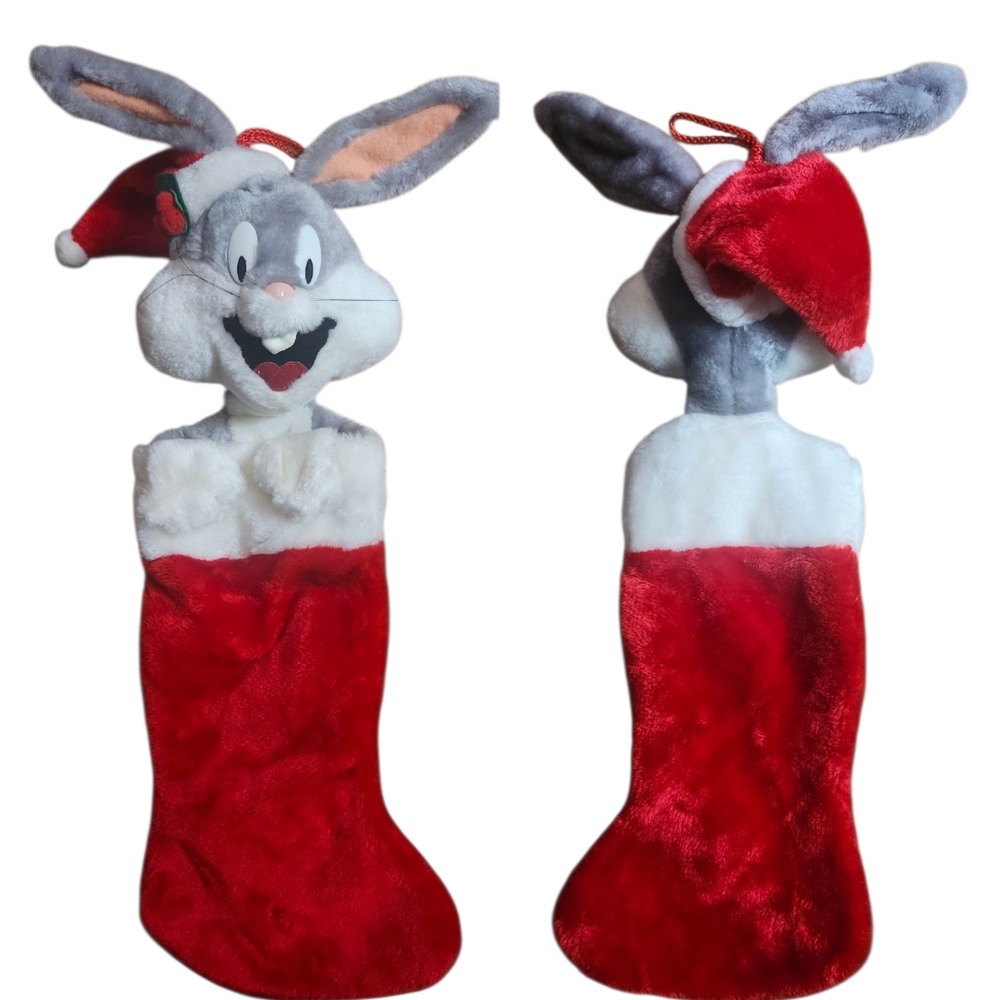 Vintage Plush Christmas Stocking Warner Bros Bugs Bunny with Carrot 1990s 30"